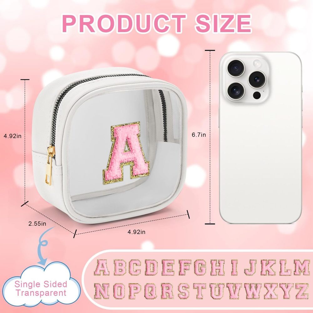 Initial Make Up Bag Travel Toiletry Bag, Clear Makeup Bag Preppy Cosmetic Bags😽 - Picture 3 of 7